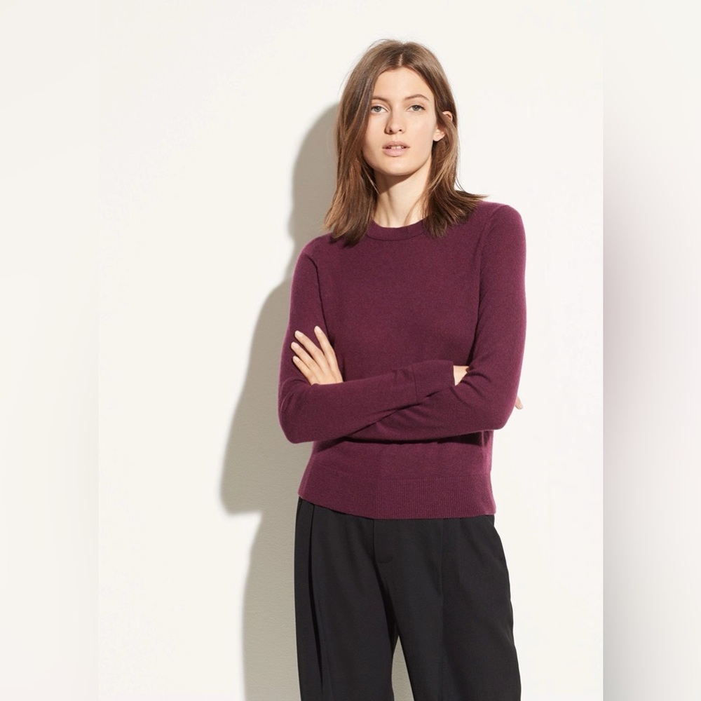NWT Vince Cashmere Overlay Crew Sweater Plum Size XS